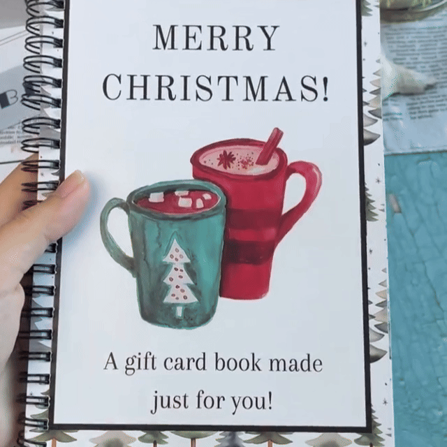 Christmas Gift Card Book pages showing multiple gift card surprises