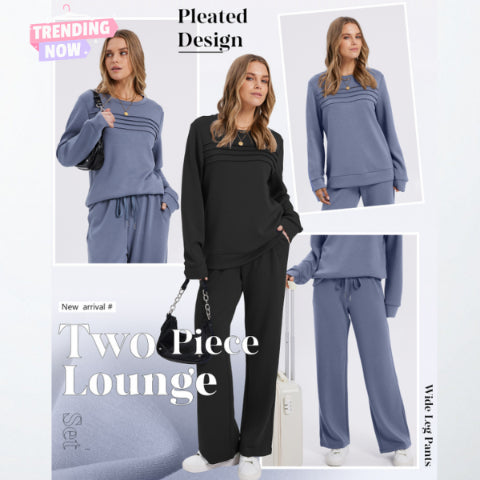 ✨Women’s Crew Neck Lounge Set - Soft Cotton Top & Drawstring Pants