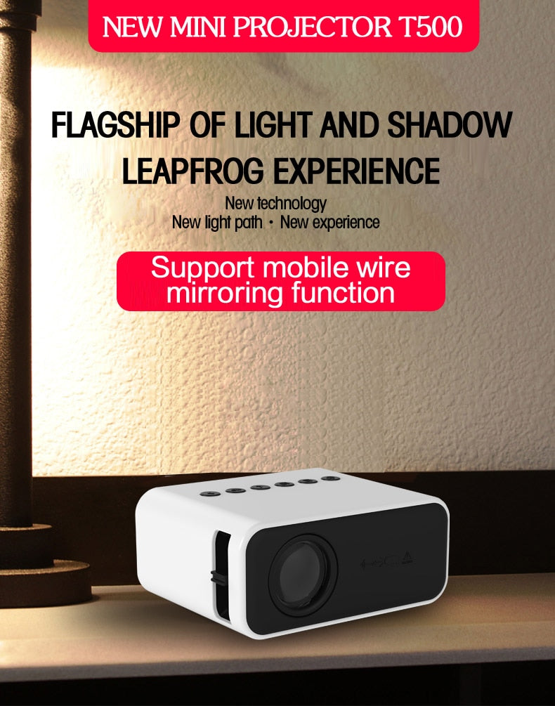 Mini Projector Wired Screen Mirroring IOS & Android Phone