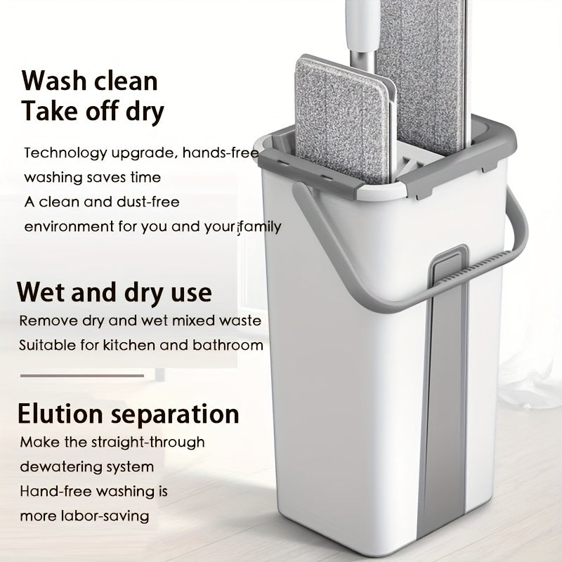 Magic Mop and Bucket Set for Home Floor Cleaning (one set includes 2 microfiber mop pads)