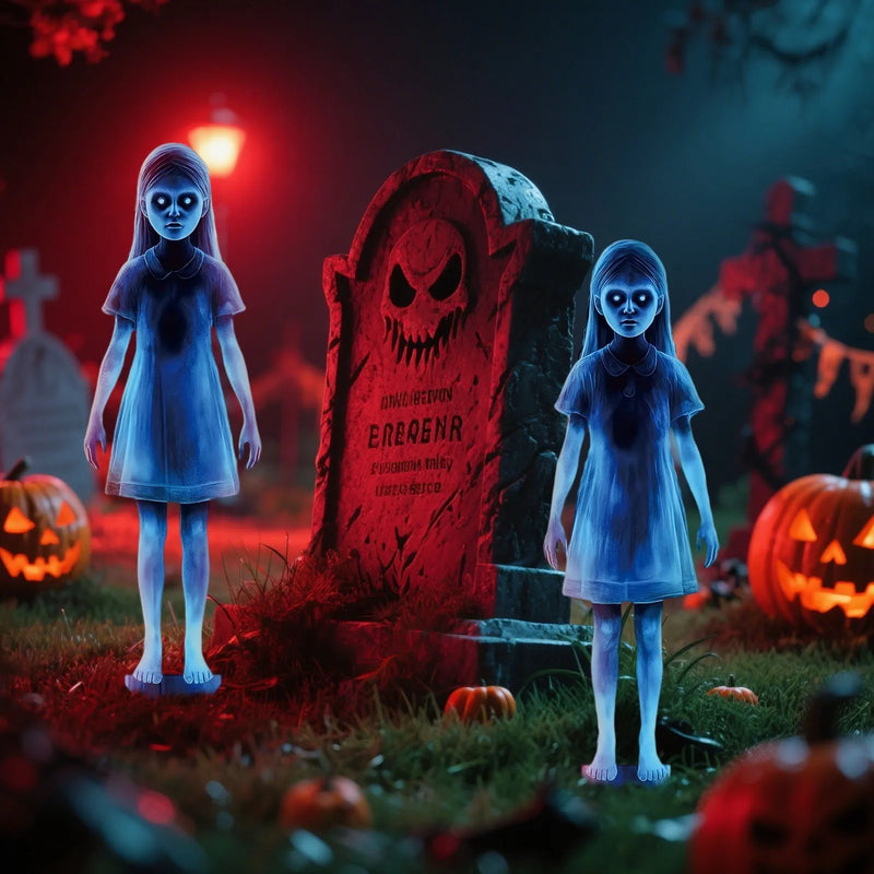 Halloween Scary Ghost Girl Garden Stake – Twin Female Ghost Metal Decoration 👻