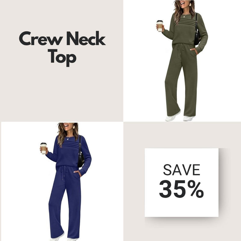 ✨Women’s Crew Neck Lounge Set - Soft Cotton Top & Drawstring Pants