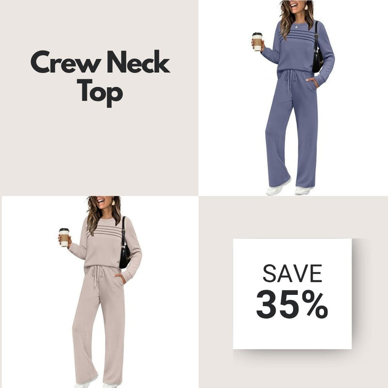 ✨Women’s Crew Neck Lounge Set - Soft Cotton Top & Drawstring Pants
