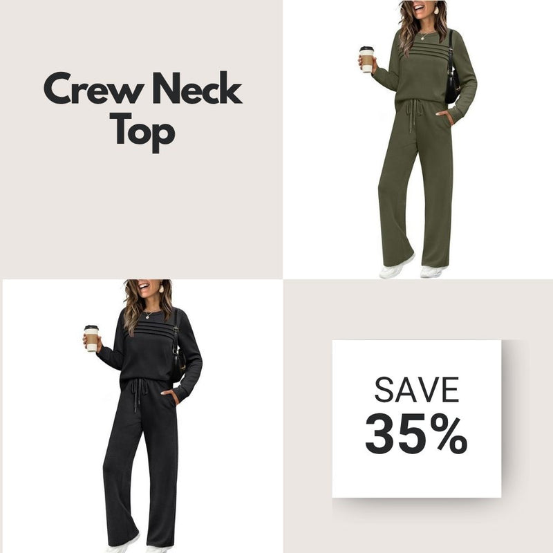 ✨Women’s Crew Neck Lounge Set - Soft Cotton Top & Drawstring Pants