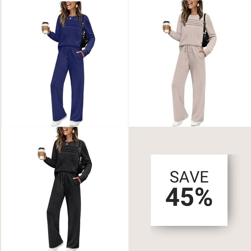✨Women’s Crew Neck Lounge Set - Soft Cotton Top & Drawstring Pants