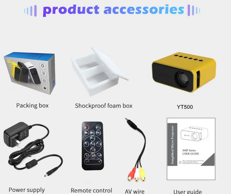 Mini Projector Wired Screen Mirroring IOS & Android Phone